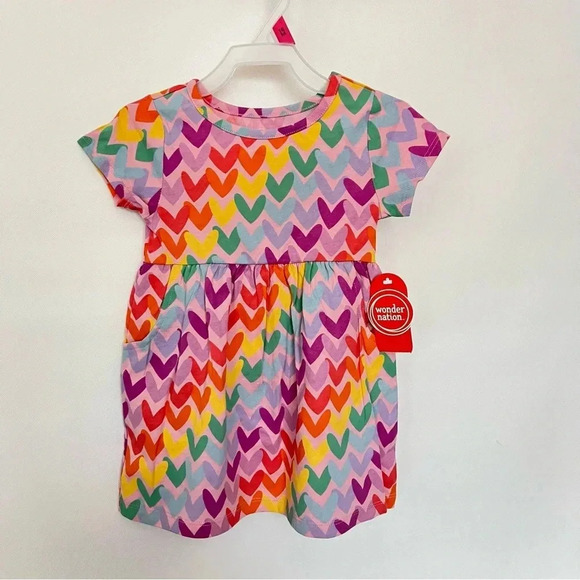 Heart Print Dress Girls Kids Baby Short Sleeve Wonder Nation Cotton Size 18 M. - Picture 1 of 3